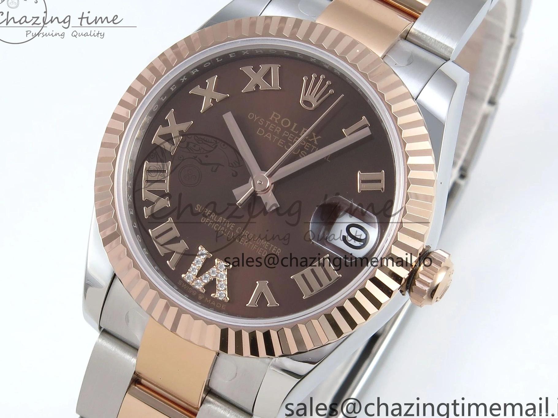 0216 DateJust 31 278271 ARF 1:1 Best Edition 904L Steel Brown Roman Diamonds Dial on SS RG Oyster Bracelet ETA SmartChoice 520